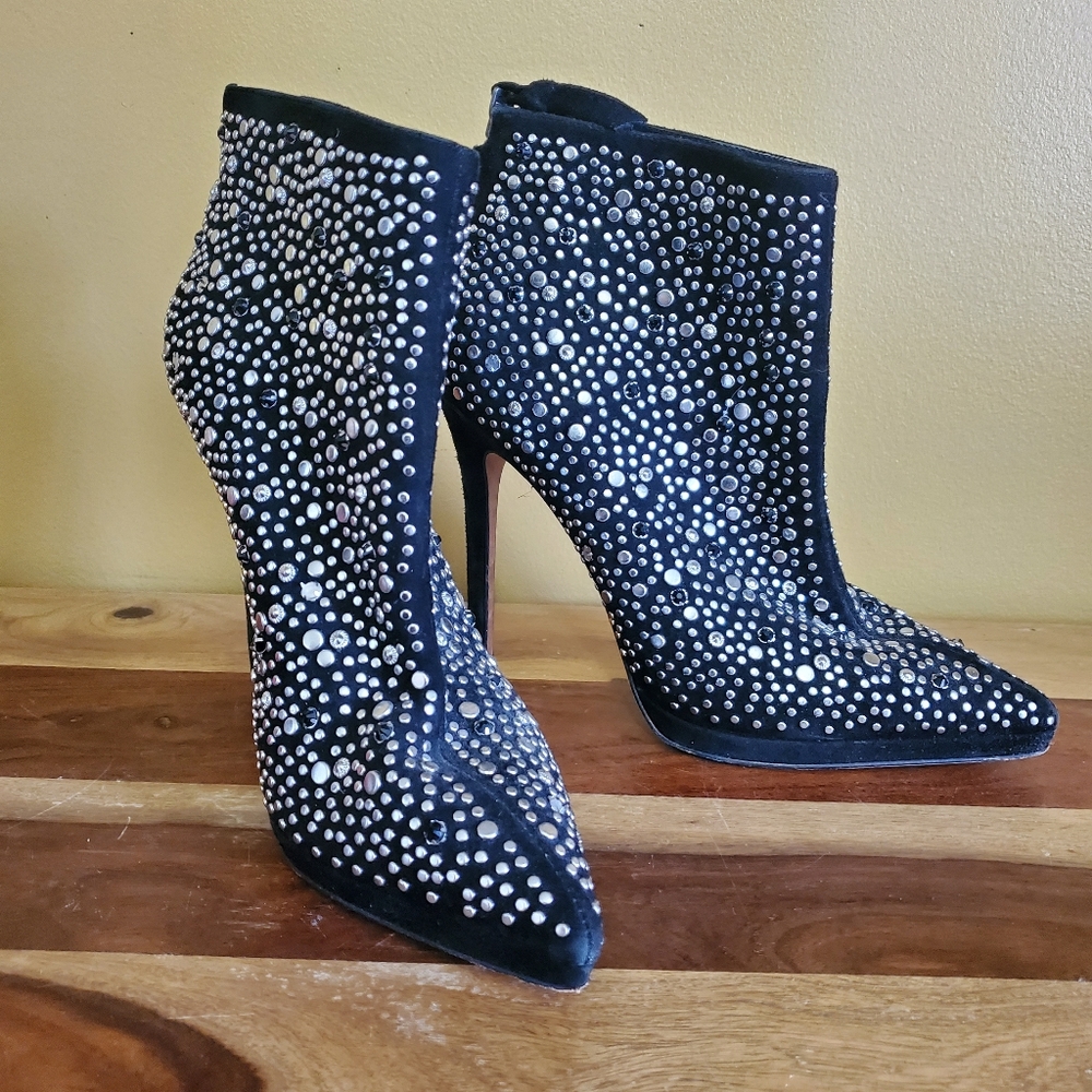 Jean-Michel Cazabat Black Rhinestone Suede Boots 39/9
